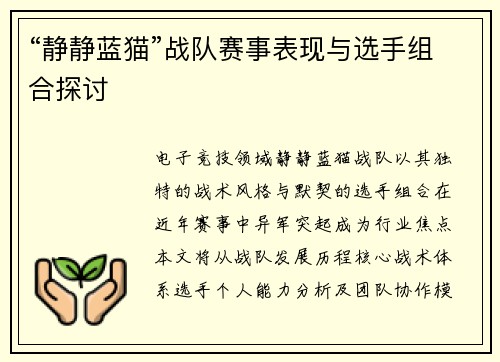 “静静蓝猫”战队赛事表现与选手组合探讨